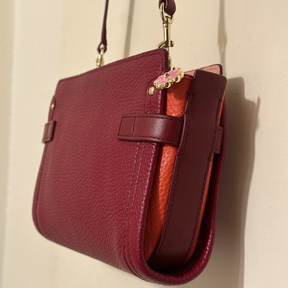 Leather COACH SWAGGER COLORBLOCK Convertible Crossbody Cherry $275 MRSP - Picture 7 of 16